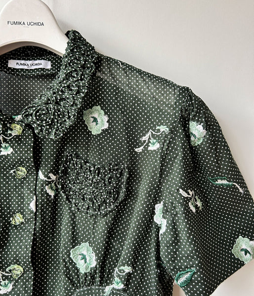 FUMIKA_UCHIDA/ALLOVER EMB.SHORT SLEEVE SHIRT(BOTTLE GREEN)