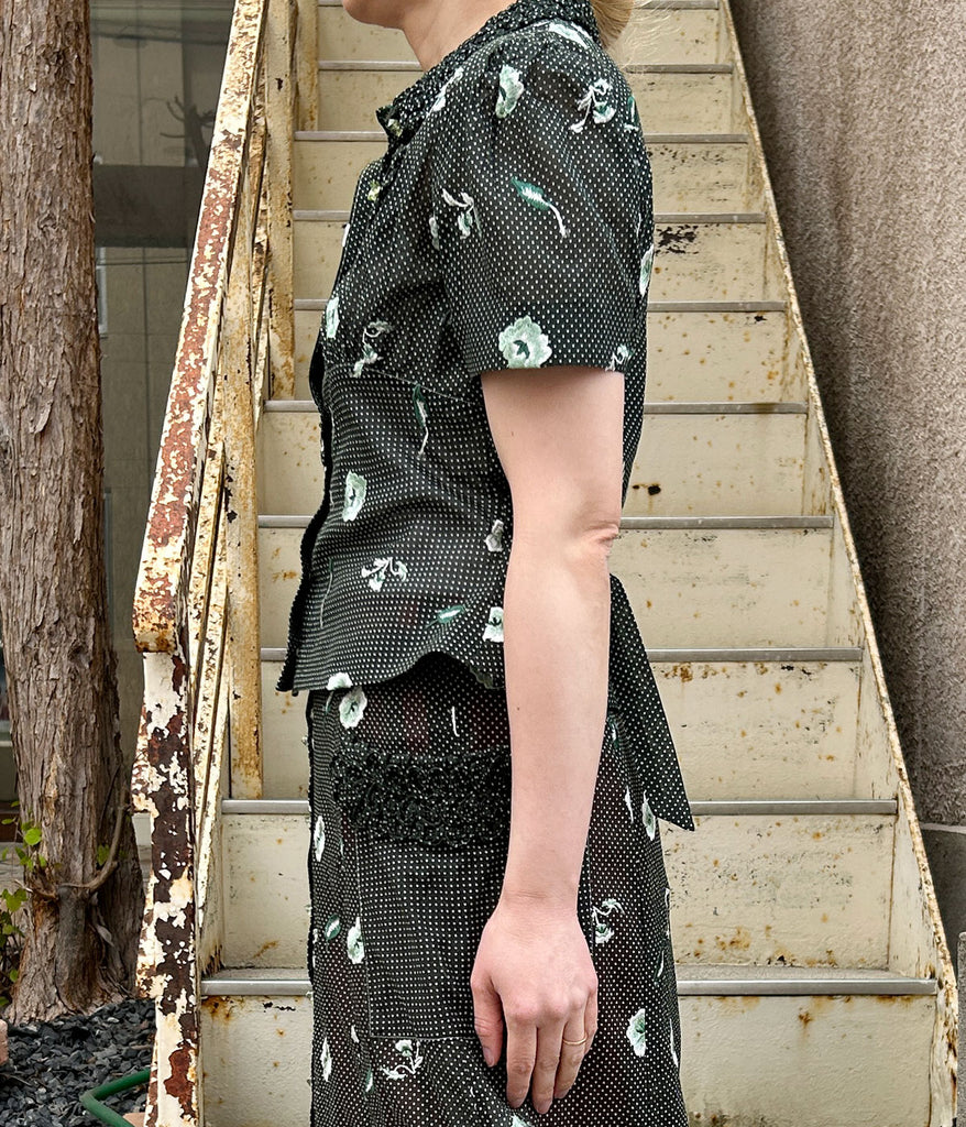 FUMIKA_UCHIDA/ALLOVER EMB.SHORT SLEEVE SHIRT(BOTTLE GREEN)