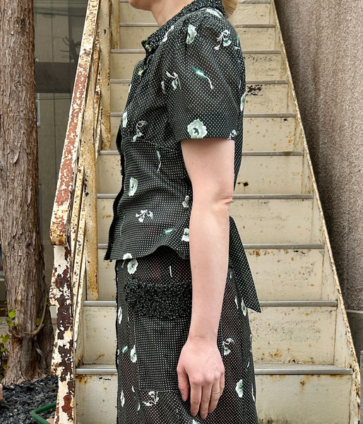 FUMIKA_UCHIDA/ALLOVER EMB.SHORT SLEEVE SHIRT(BOTTLE GREEN)