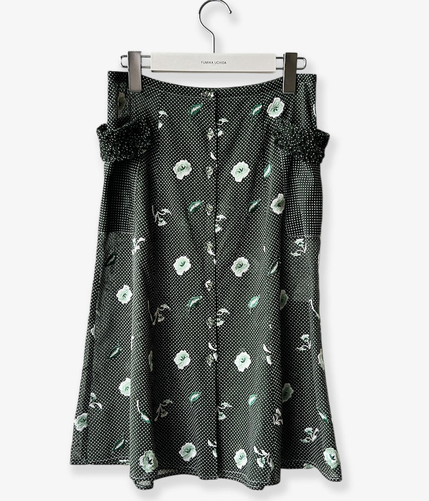 フミカウチダ 26ss Button Down Midi Skirt FUMIKA_UCHIDA/ALLOVER EMB.BUTTON DOWN MIDI SKIRT(BOTTLE GREEN)