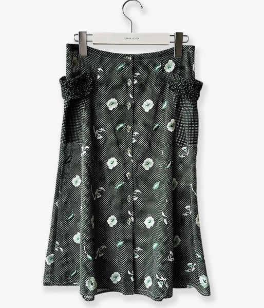 FUMIKA_UCHIDA/ALLOVER EMB.BUTTON DOWN MIDI SKIRT(BOTTLE GREEN)