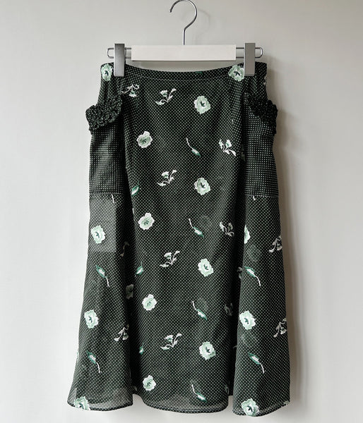 FUMIKA_UCHIDA/ALLOVER EMB.BUTTON DOWN MIDI SKIRT(BOTTLE GREEN)
