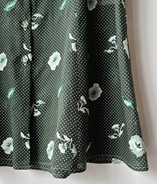 FUMIKA_UCHIDA/ALLOVER EMB.BUTTON DOWN MIDI SKIRT(BOTTLE GREEN)