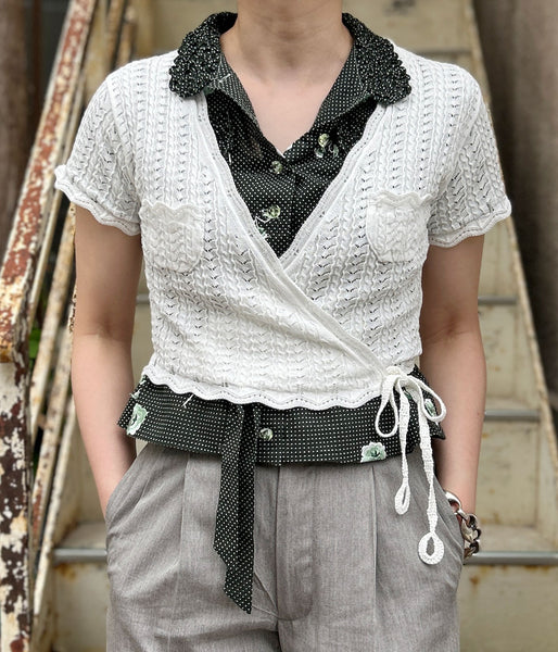 FUMIKA_UCHIDA/LACE KNIT CACHE-COEUR TOP(OFFWHITE)