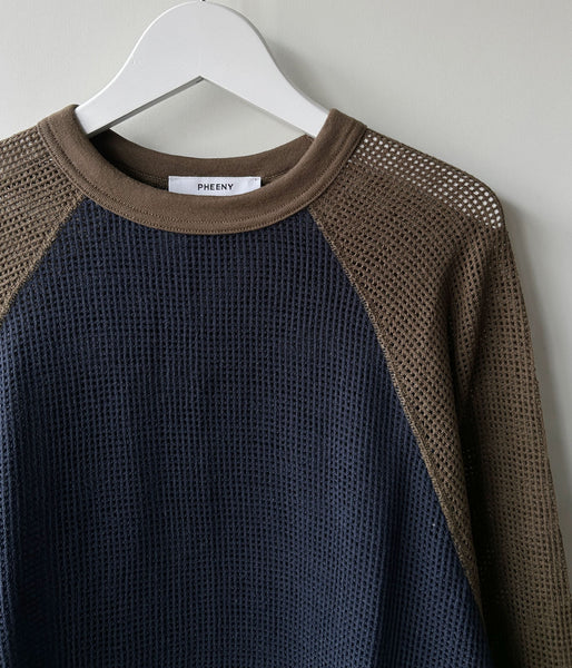 PHEENY/BASKET MESH RAGLAN L/S TEE(NV×KH)