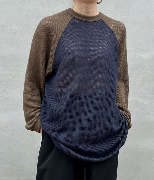 PHEENY/BASKET MESH RAGLAN L/S TEE(NV×KH)