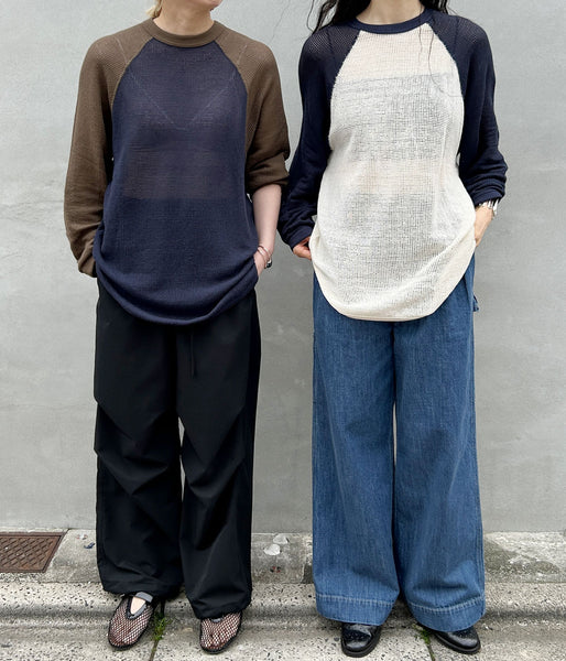 PHEENY/BASKET MESH RAGLAN L/S TEE(NV×KH)
