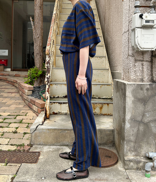 PHEENY/PILE BORDER RELAXED WIDE PANTS(NAVY)