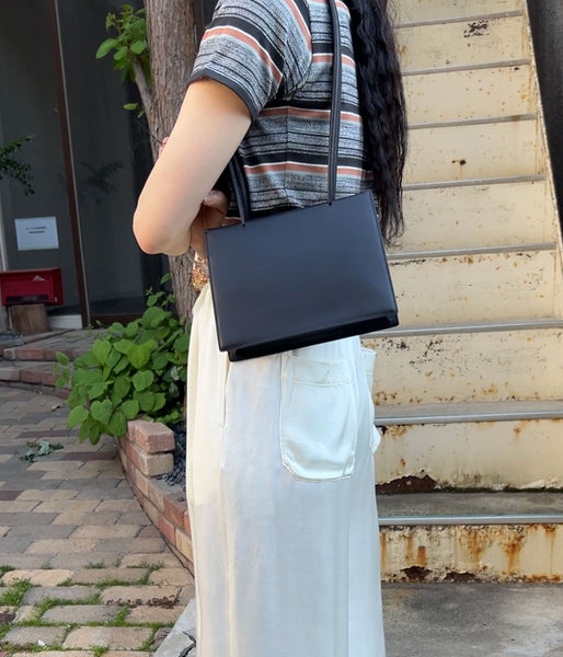 Aeta/GE SQUARE-SHAPED TOTE BAG LONG HANDLE S(BLACK)