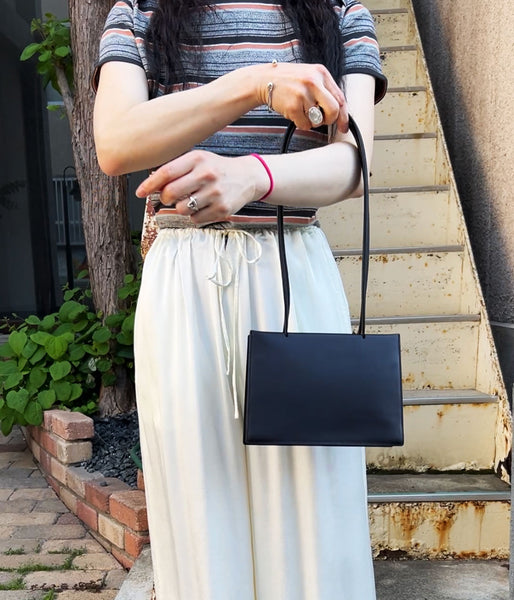 Aeta/GE SQUARE-SHAPED TOTE BAG LONG HANDLE S(BLACK)
