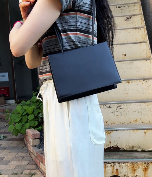 Aeta/GE SQUARE-SHAPED TOTE BAG LONG HANDLE S(BLACK)