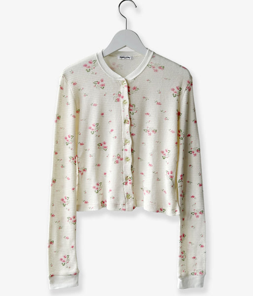 FUMIKA_UCHIDA/FLORAL PRINT WAFFLE CARDIGAN(IVORY)