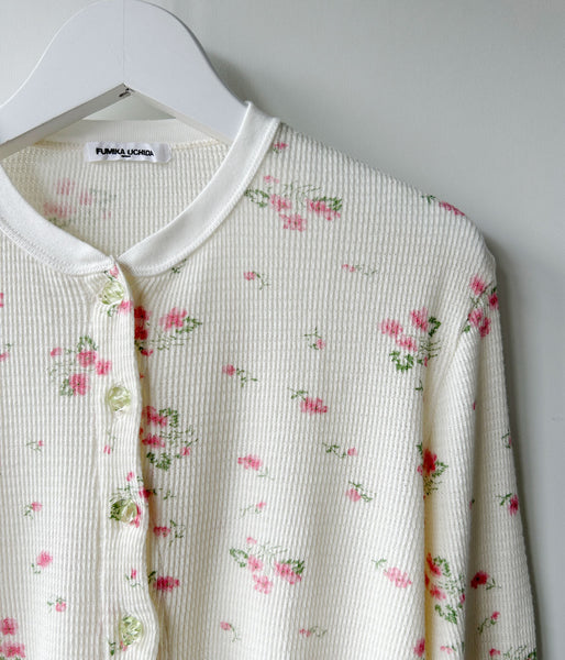 FUMIKA_UCHIDA/FLORAL PRINT WAFFLE CARDIGAN(IVORY)