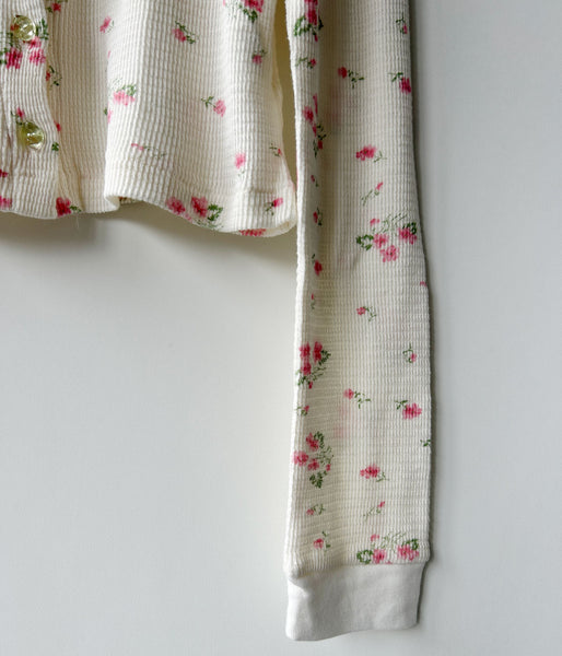 FUMIKA_UCHIDA/FLORAL PRINT WAFFLE CARDIGAN(IVORY)
