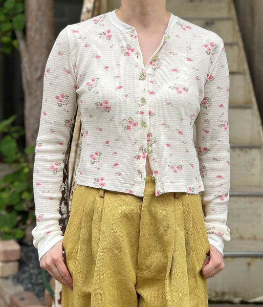 FUMIKA_UCHIDA/FLORAL PRINT WAFFLE CARDIGAN(IVORY)