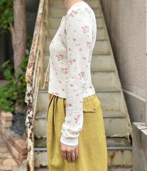 FUMIKA_UCHIDA/FLORAL PRINT WAFFLE CARDIGAN(IVORY)