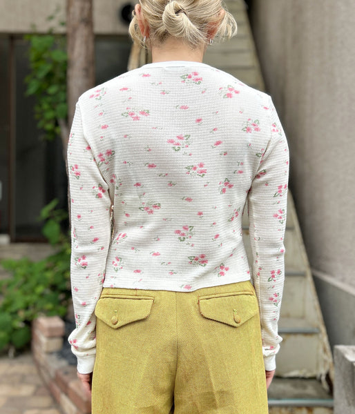 FUMIKA_UCHIDA/FLORAL PRINT WAFFLE CARDIGAN(IVORY)