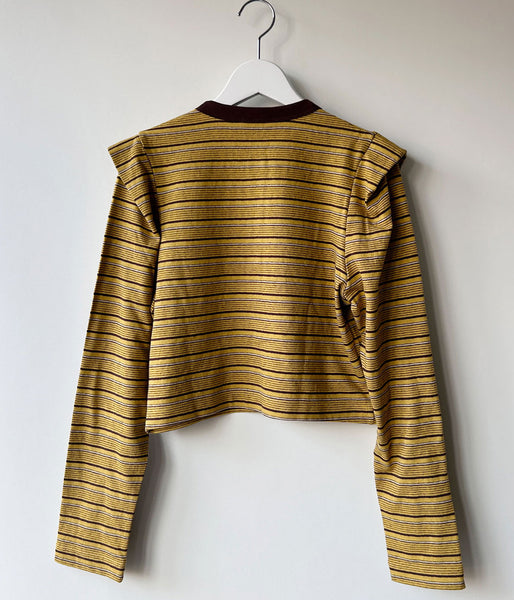 PHEENY/MULTI-BORDER TUCKED SHOULDER CARDIGAN(YELLOW)