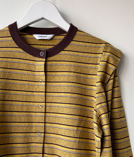 PHEENY/MULTI-BORDER TUCKED SHOULDER CARDIGAN(YELLOW)