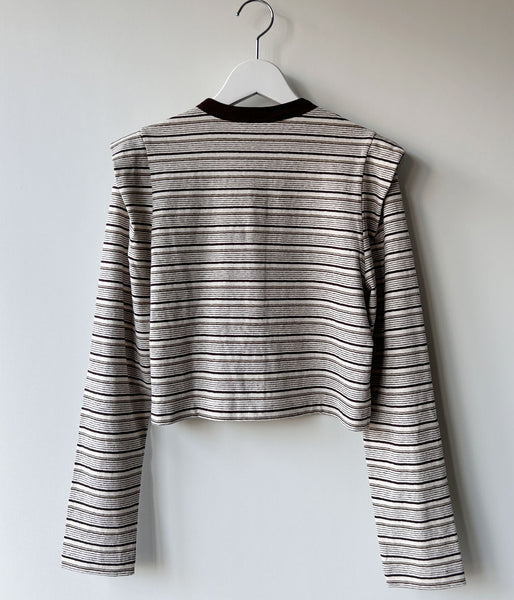 PHEENY/MULTI-BORDER TUCKED SHOULDER CARDIGAN(IVORY)