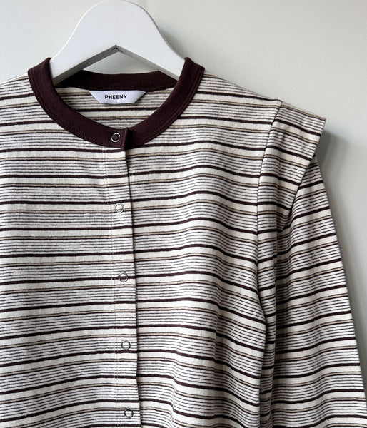 PHEENY/MULTI-BORDER TUCKED SHOULDER CARDIGAN(IVORY)