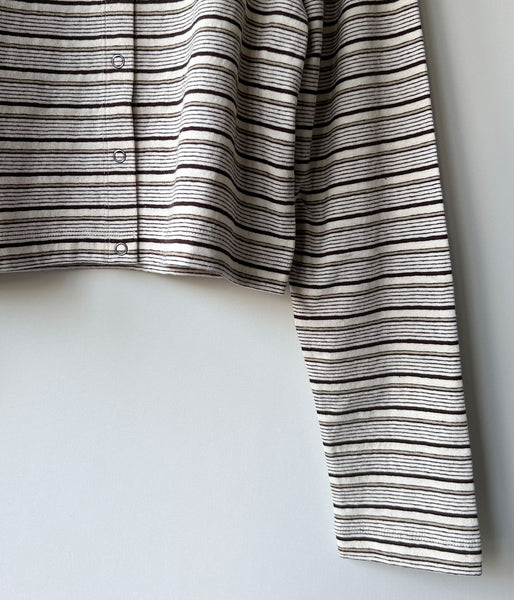 PHEENY/MULTI-BORDER TUCKED SHOULDER CARDIGAN(IVORY)