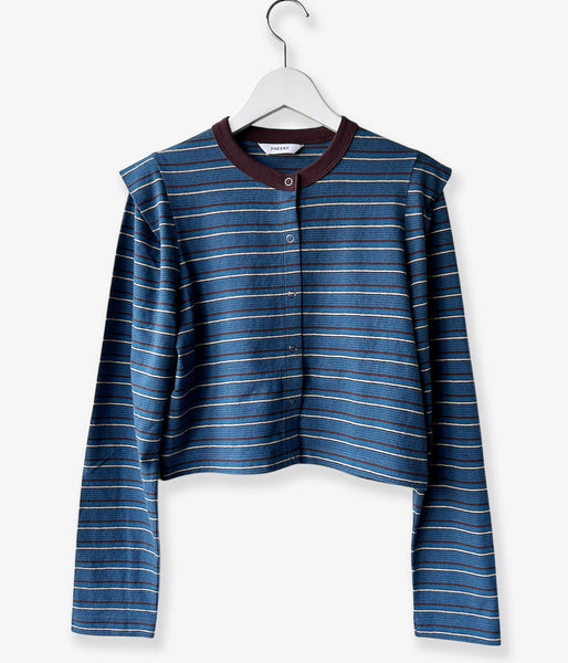 PHEENY/MULTI-BORDER TUCKED SHOULDER CARDIGAN(BLUE)