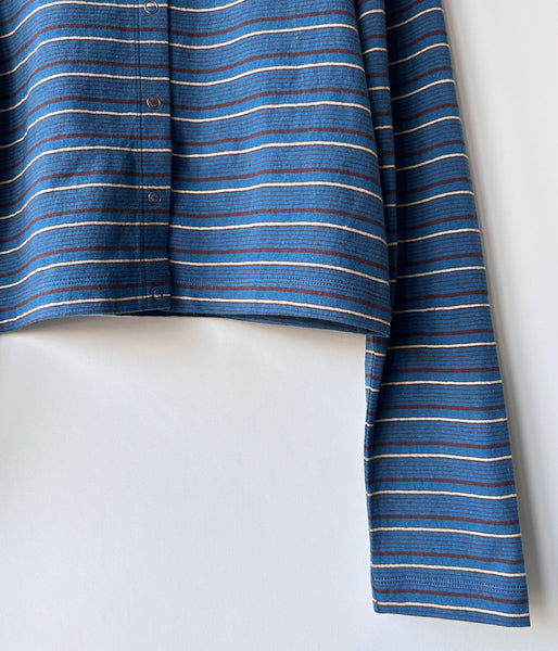 PHEENY/MULTI-BORDER TUCKED SHOULDER CARDIGAN(BLUE)