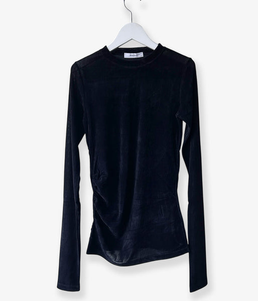 PHEENY/SHEER VELVET FLOCKED TULLE L/S TOP(BLACK)