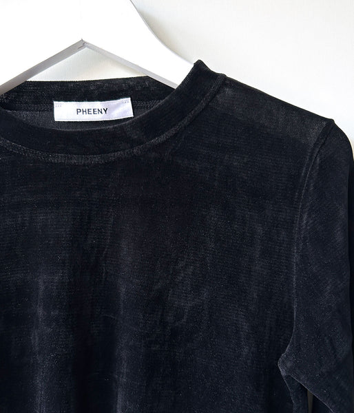 PHEENY/SHEER VELVET FLOCKED TULLE L/S TOP(BLACK)