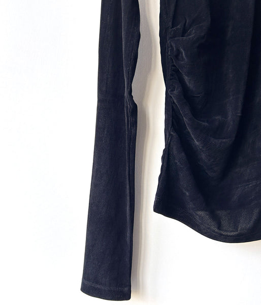 PHEENY/SHEER VELVET FLOCKED TULLE L/S TOP(BLACK)