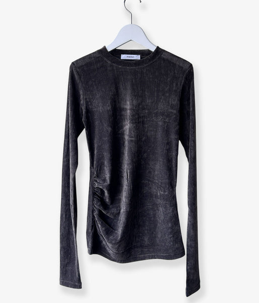 PHEENY/SHEER VELVET FLOCKED TULLE L/S TOP(BROWN)