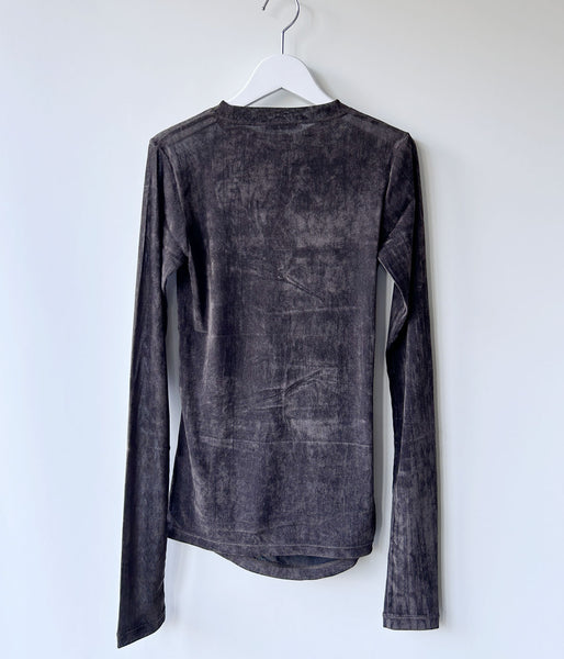 PHEENY/SHEER VELVET FLOCKED TULLE L/S TOP(BROWN)