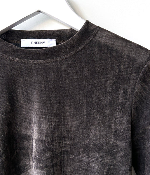 PHEENY/SHEER VELVET FLOCKED TULLE L/S TOP(BROWN)