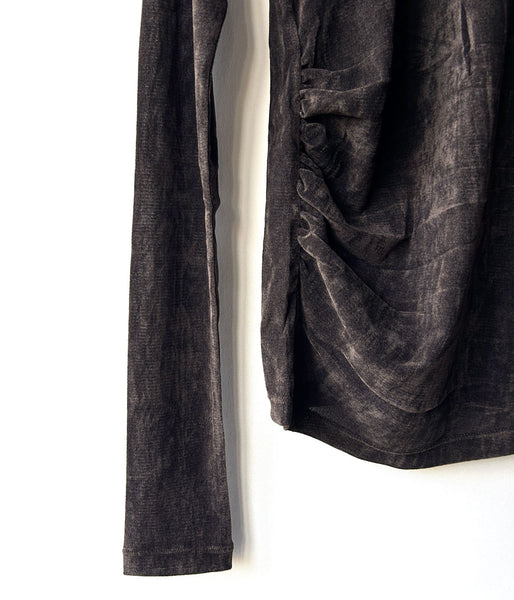 PHEENY/SHEER VELVET FLOCKED TULLE L/S TOP(BROWN)