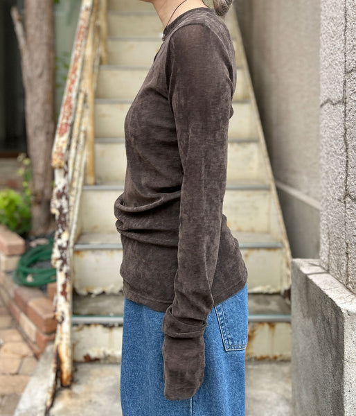PHEENY/SHEER VELVET FLOCKED TULLE L/S TOP(BROWN)