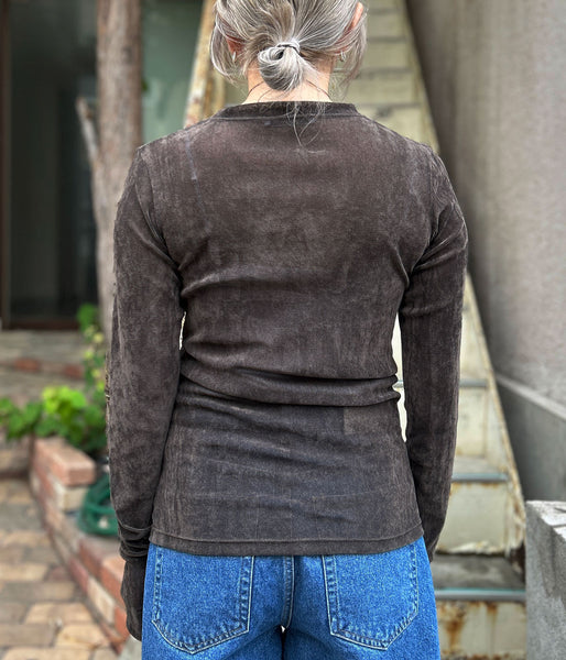 PHEENY/SHEER VELVET FLOCKED TULLE L/S TOP(BROWN)