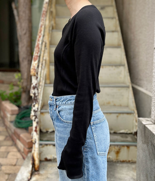 nowos/LONG SLEEVE TOP(BLACK)