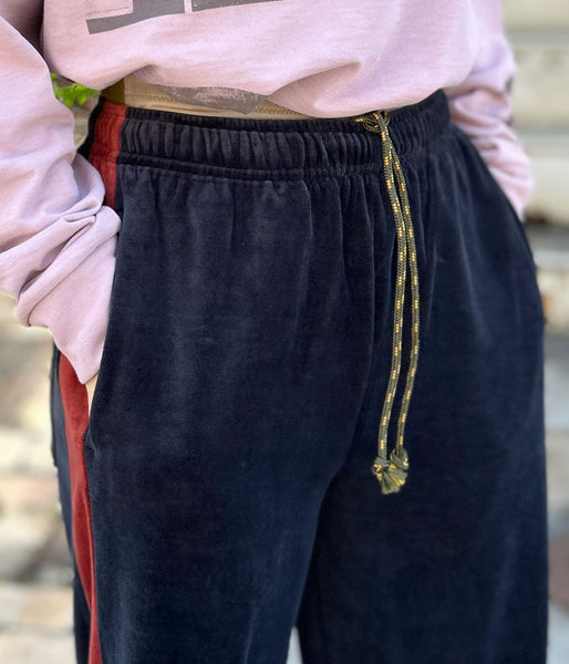 PHEENY/COTTON VELOUR SIDE STRIPDE PANTS(NAVY)