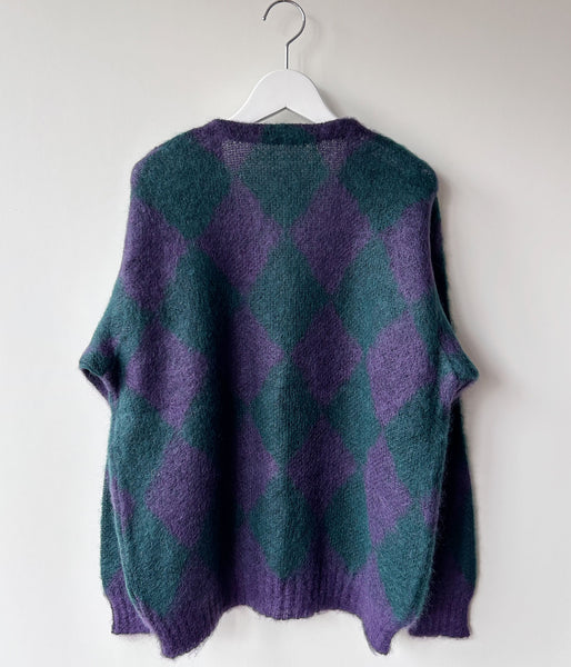 PHEENY/KID MOHAIR DIAMOND CHECK CARDIGAN(PU×GR)