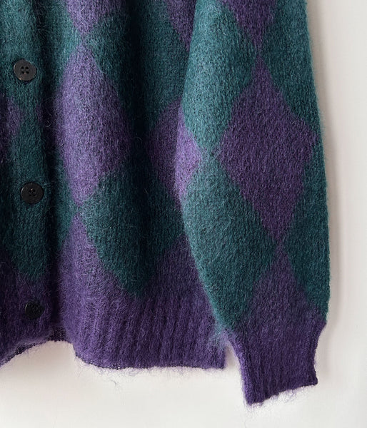 PHEENY/KID MOHAIR DIAMOND CHECK CARDIGAN(PU×GR)