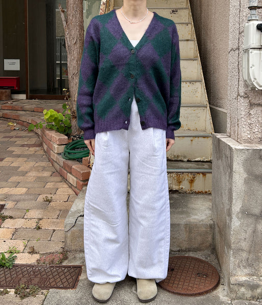 PHEENY/KID MOHAIR DIAMOND CHECK CARDIGAN(PU×GR)