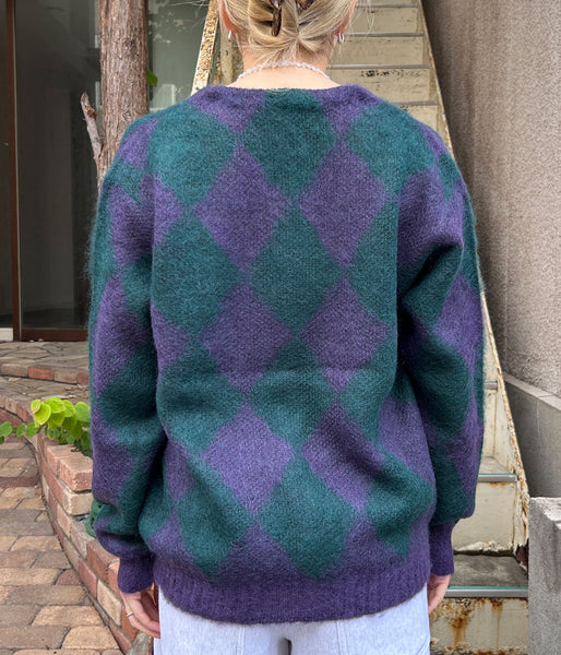 PHEENY/KID MOHAIR DIAMOND CHECK CARDIGAN(PU×GR)