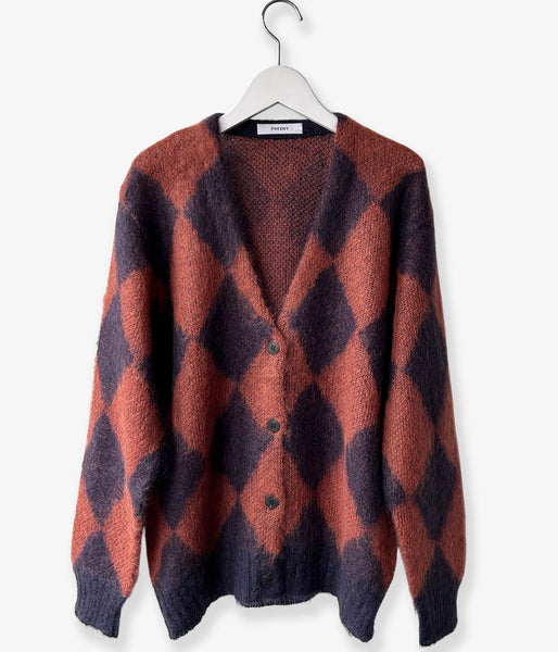 PHEENY/KID MOHAIR DIAMOND CHECK CARDIGAN(NV×OR)