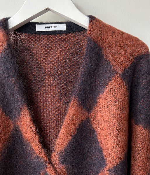PHEENY/KID MOHAIR DIAMOND CHECK CARDIGAN(NV×OR)