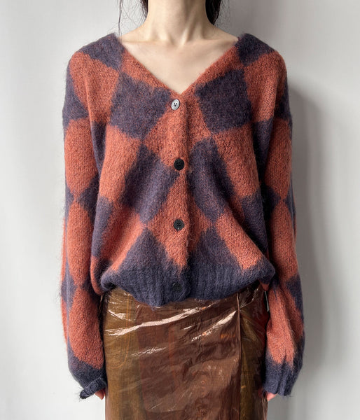 PHEENY/KID MOHAIR DIAMOND CHECK CARDIGAN(NV×OR)