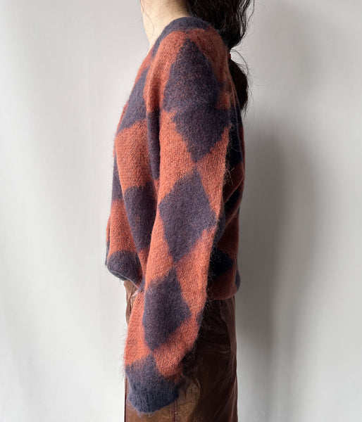 PHEENY/KID MOHAIR DIAMOND CHECK CARDIGAN(NV×OR)