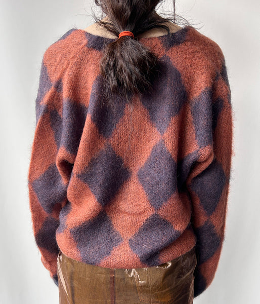 PHEENY/KID MOHAIR DIAMOND CHECK CARDIGAN(NV×OR)