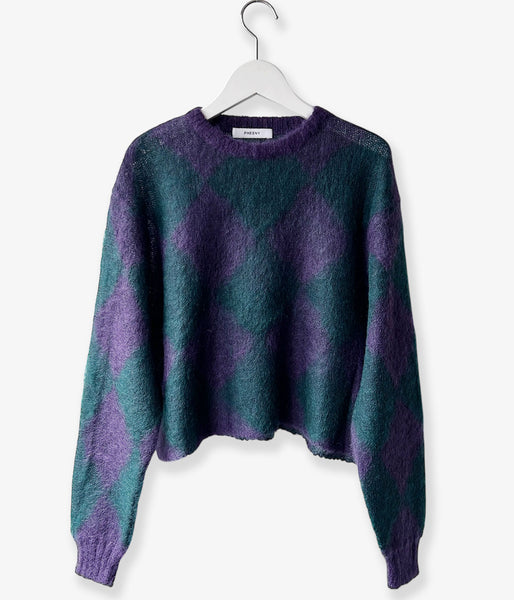PHEENY/KID MOHAIR DIAMOND CHECK CROP TOP(PU×GR)