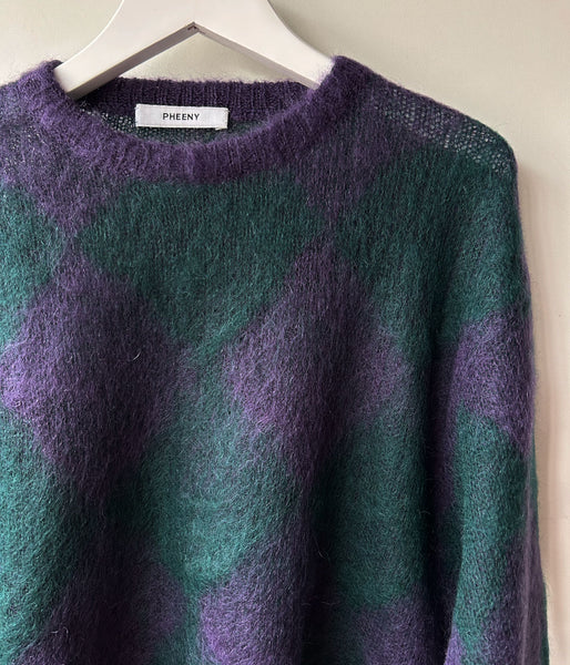 PHEENY/KID MOHAIR DIAMOND CHECK CROP TOP(PU×GR)